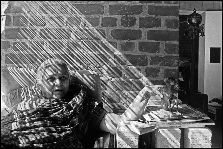 Manorama Sarabhai in her house, The Retreat, built by Le Corbusier, Ahmedabad, 1979