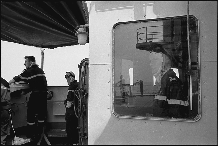 Side deck during simulated combat drill