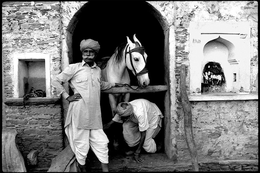 Rajput landowner and horse deity, Mewar, Rajasthan,  1977