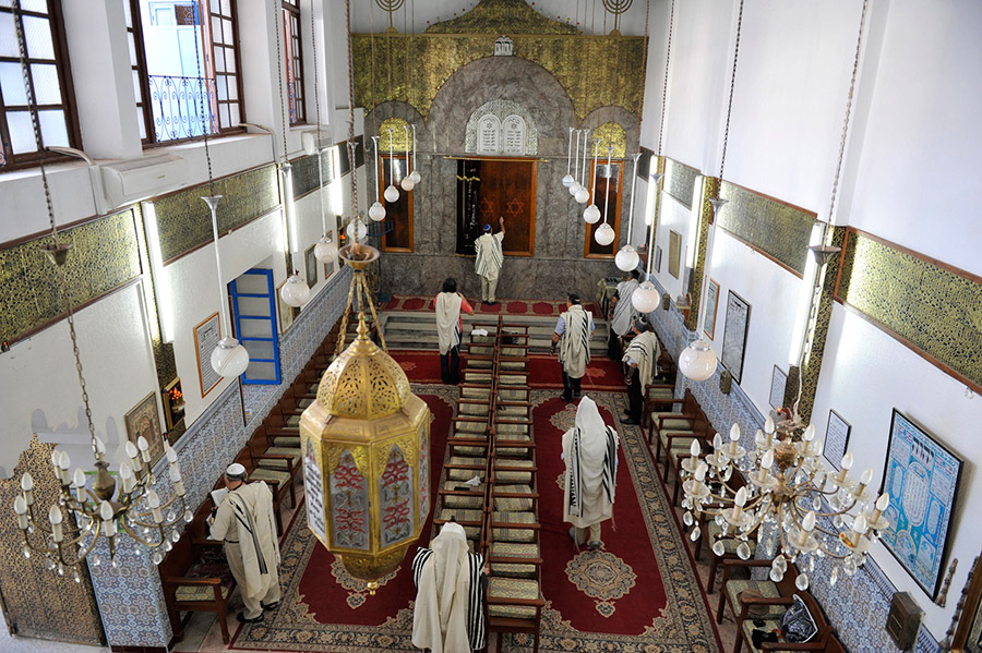 Morning prayers at the Slat Laazama synagogue, Mellah, Marrakech , 2011