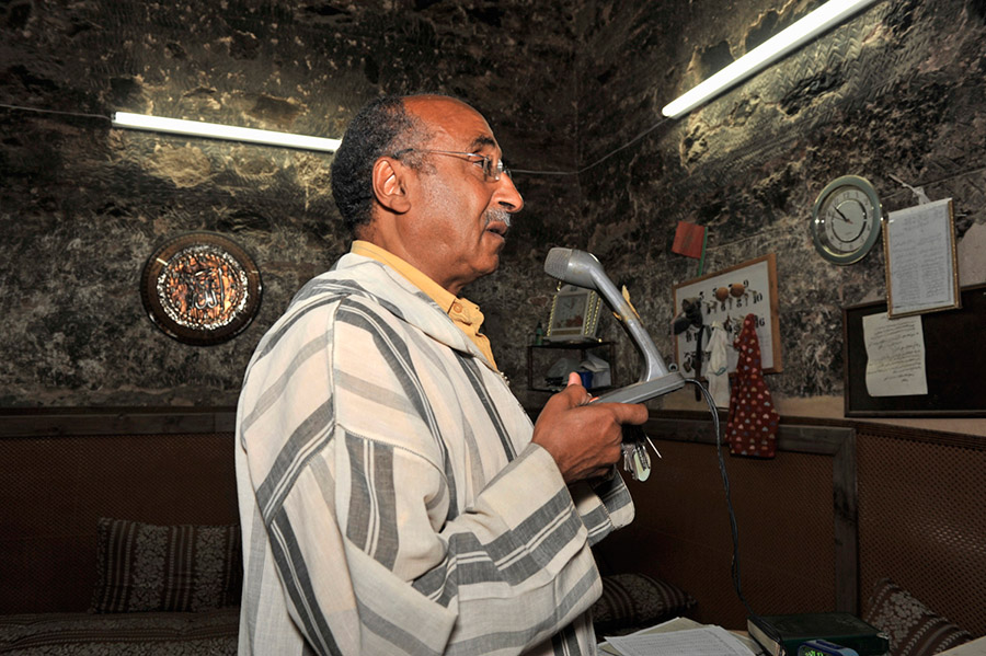 Mr. Moulay Hassan Muezzin of the Koutoubia issuing the call to prayer, Marrakech, 2011