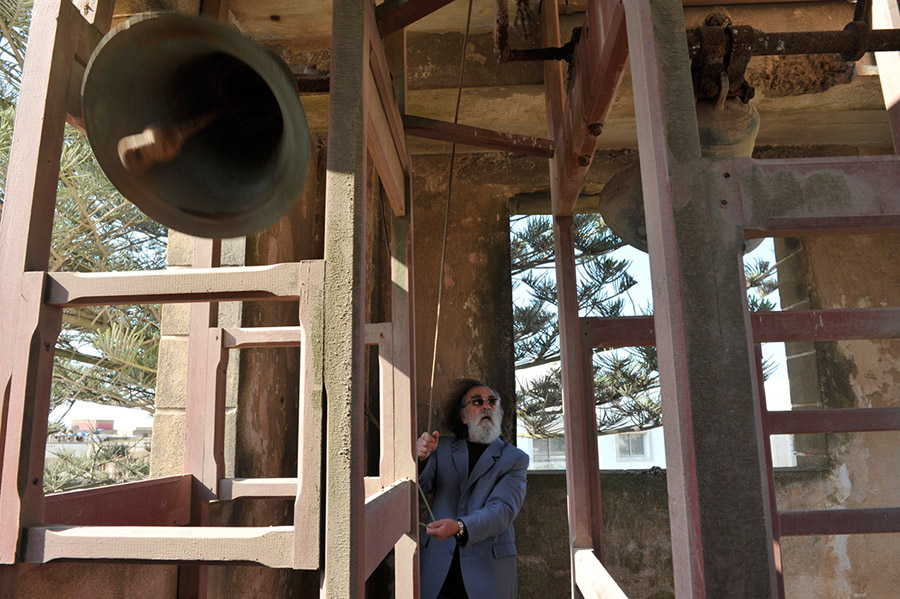 Father Jean-Claude Gons ringing the bells of NOtre Dame de l’Assomption by special authorization issued in 1986 on the occasion of the Pope’s visit to Morocco, Essaouira, 2012